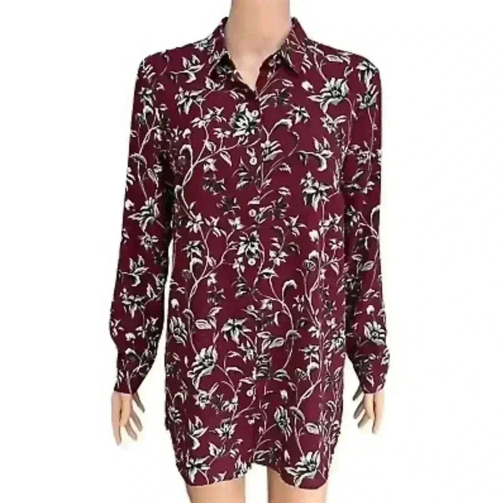 J Jill Georgette Dark Floral Blouse Tunic Size LG NWOT